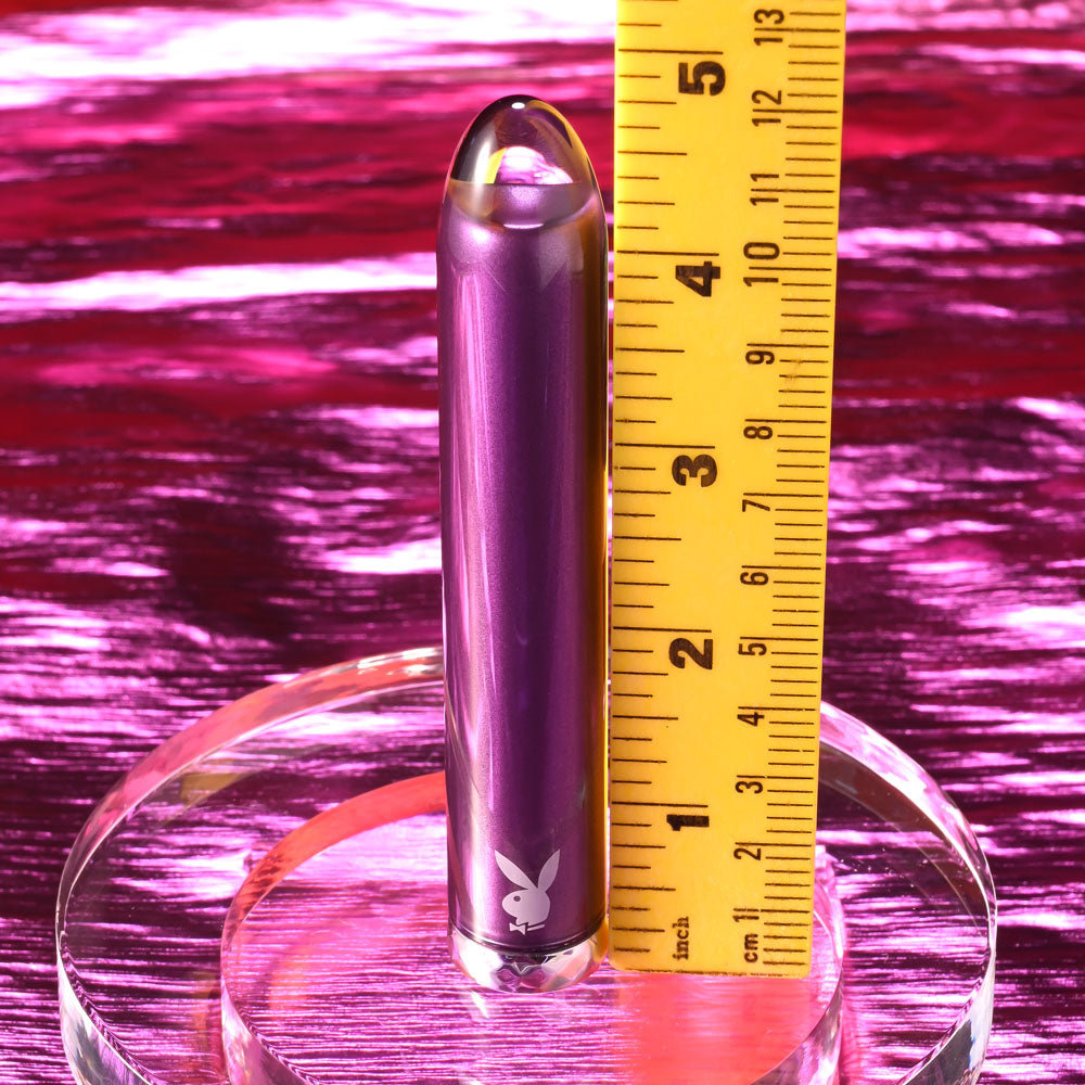 Playboy Pleasure AMETHYST - Purple 12.4 cm USB Rechargeable Glass Tipped Mini Vibrator - Hush Store Sydney 