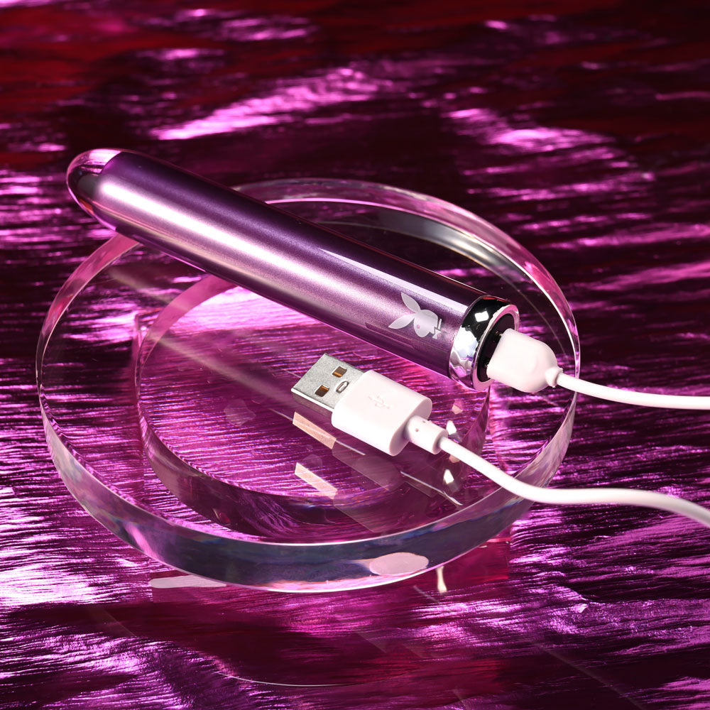 Playboy Pleasure AMETHYST - Purple 12.4 cm USB Rechargeable Glass Tipped Mini Vibrator - Hush Store Sydney 