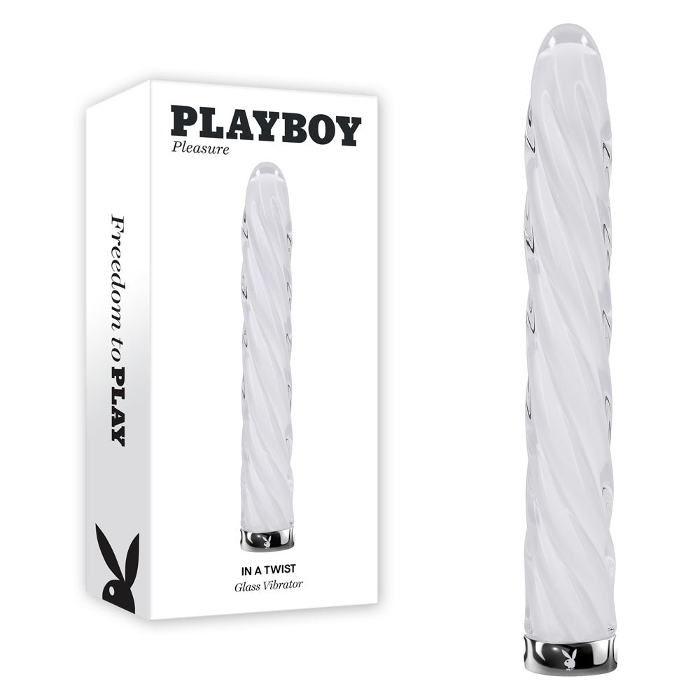Playboy Pleasure IN A TWIST - White Glass 17.5 cm USB Rechargeable Vibrator - Hush Store Sydney 