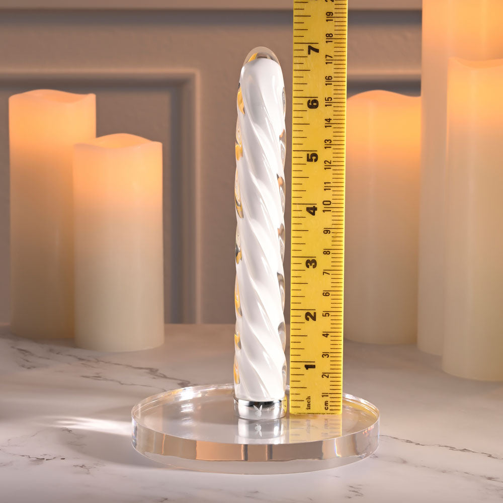 Playboy Pleasure IN A TWIST - White Glass 17.5 cm USB Rechargeable Vibrator - Hush Store Sydney 