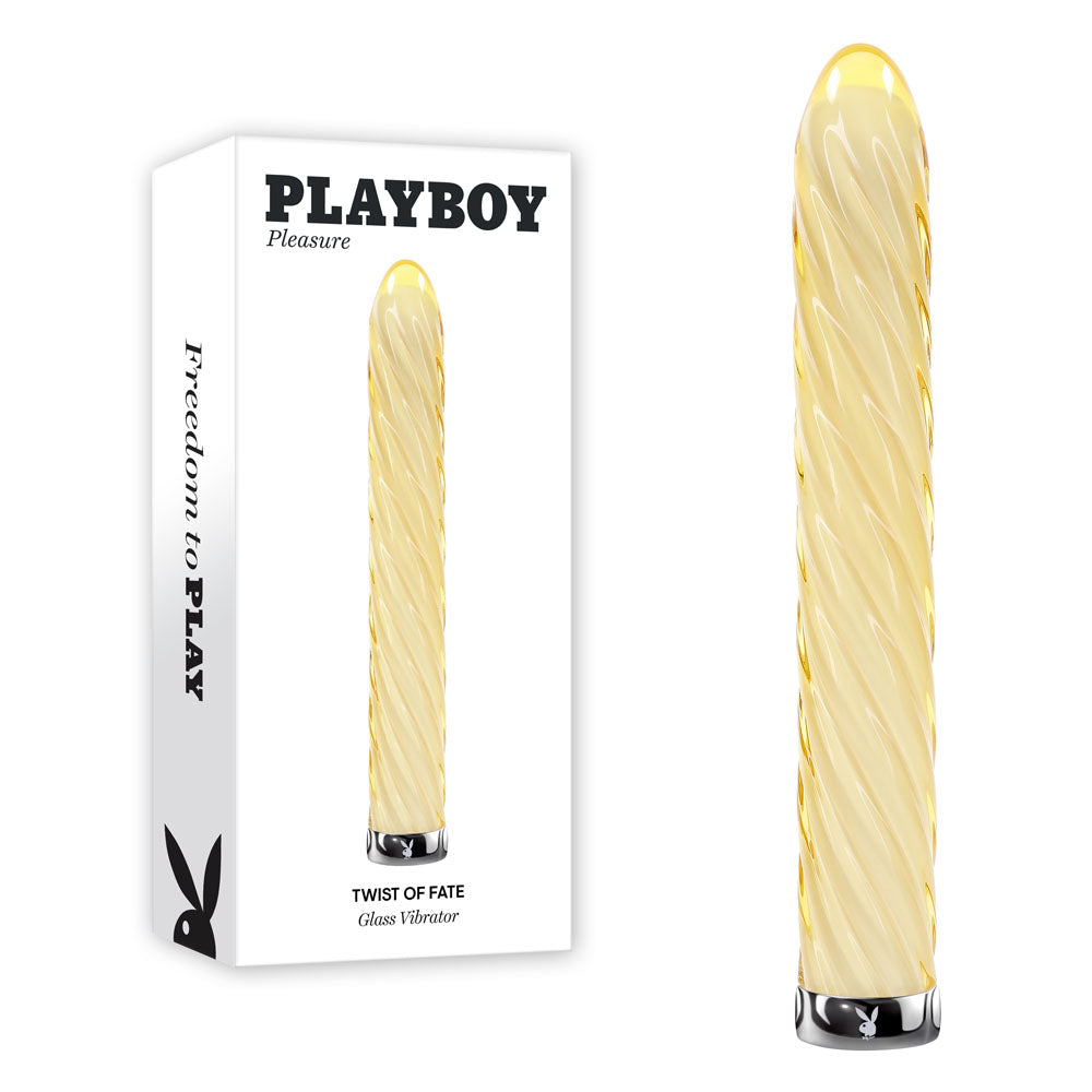 Playboy Pleasure TWIST OF FATE - Yellow Glass 17.5 cm USB Rechargeable Vibrator - Hush Store Sydney 