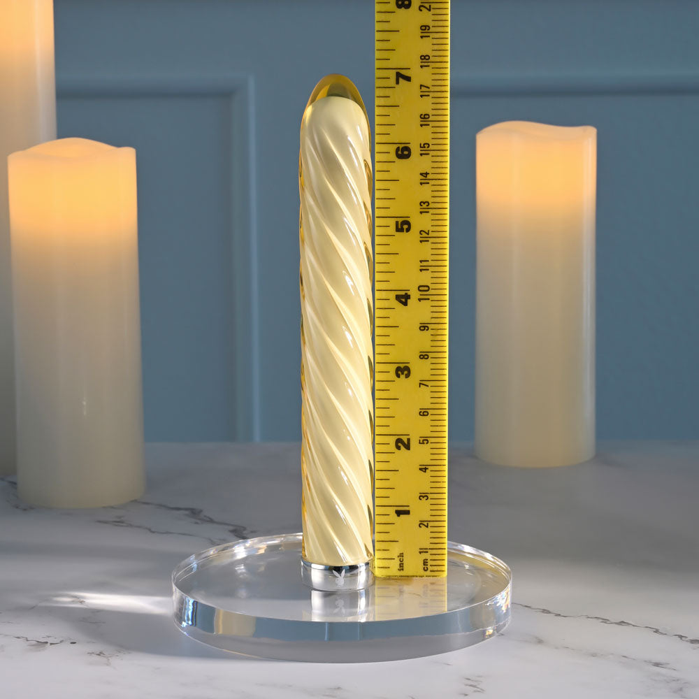 Playboy Pleasure TWIST OF FATE - Yellow Glass 17.5 cm USB Rechargeable Vibrator - Hush Store Sydney 
