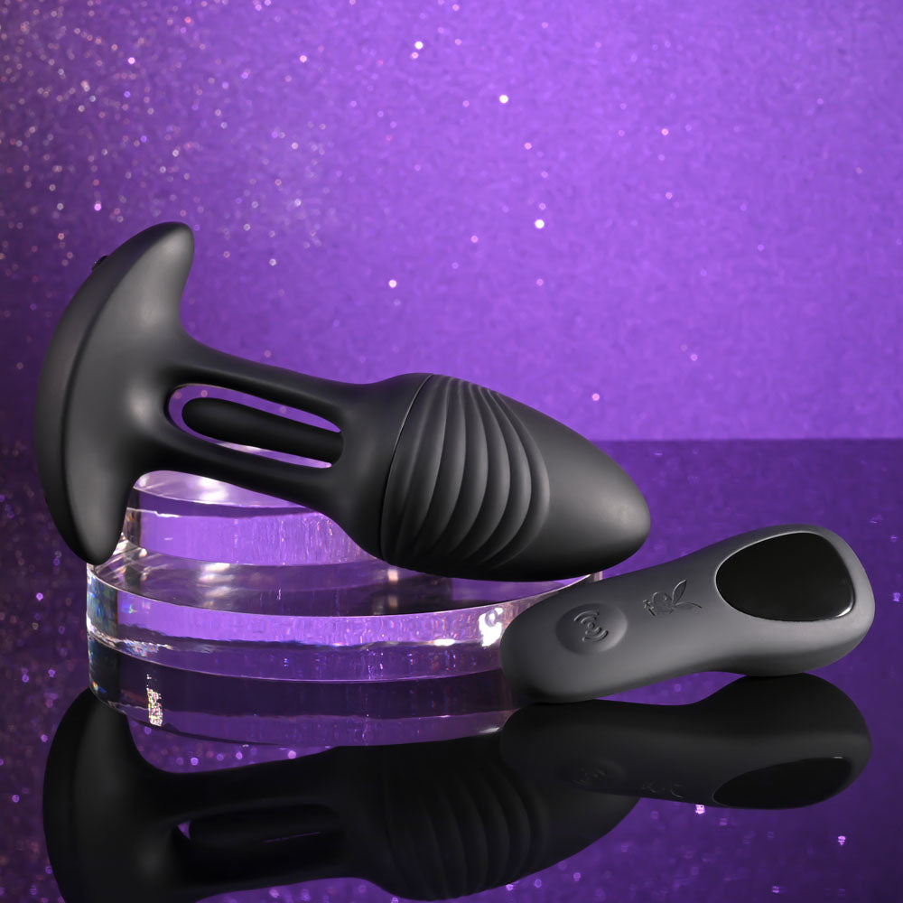 Playboy Pleasure RIM SHOT - Black 11.4 cm USB Rechargeable Vibrating Butt Plug - Hush Store Sydney 