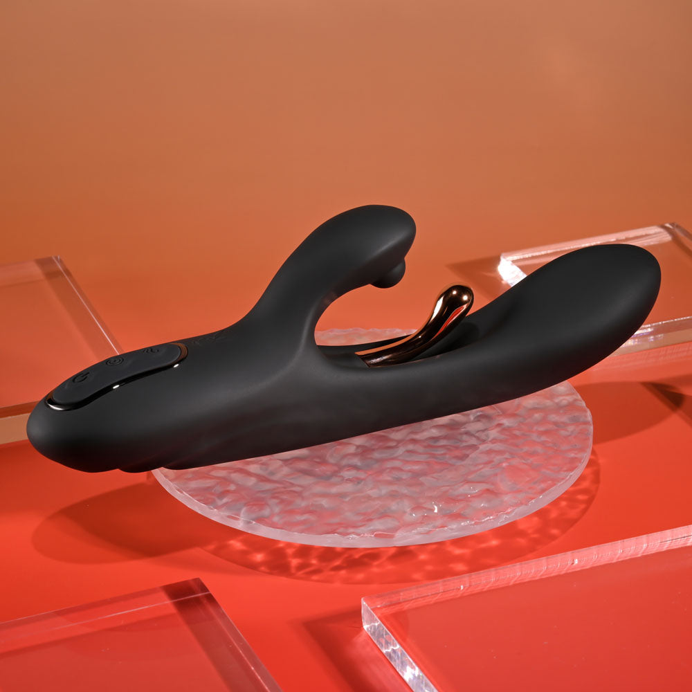 Playboy Pleasure AUREUS - Black 22.7 cm USB Rechargeable Rabbit Vibrator with Internal Flicker