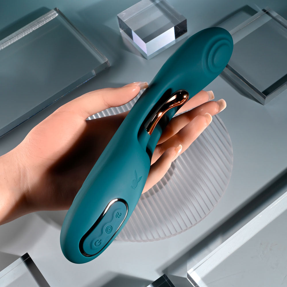 Playboy Pleasure AURELIE - Green 22.7 cm USB Rechargeable Vibrator with Internal Flicker - Hush Store Sydney 