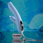 Playboy Pleasure IN BLOOM - Blue 23.5 cm USB Rechargeable Thrusting Tapping & Heating Dual Vibrator