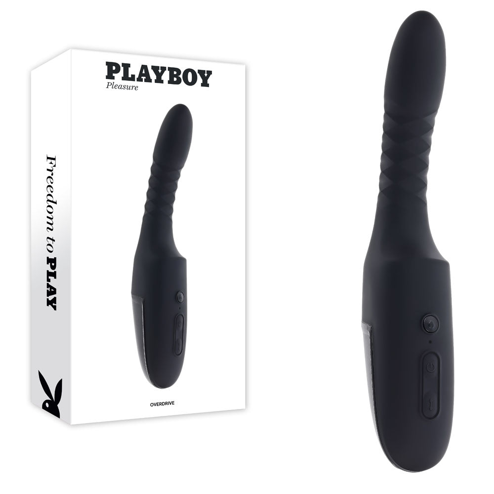 Playboy Pleasure OVERDRIVE - Black 28.2 cm USB Rechargeable Thrusting Vibrator - Hush Store Sydney 