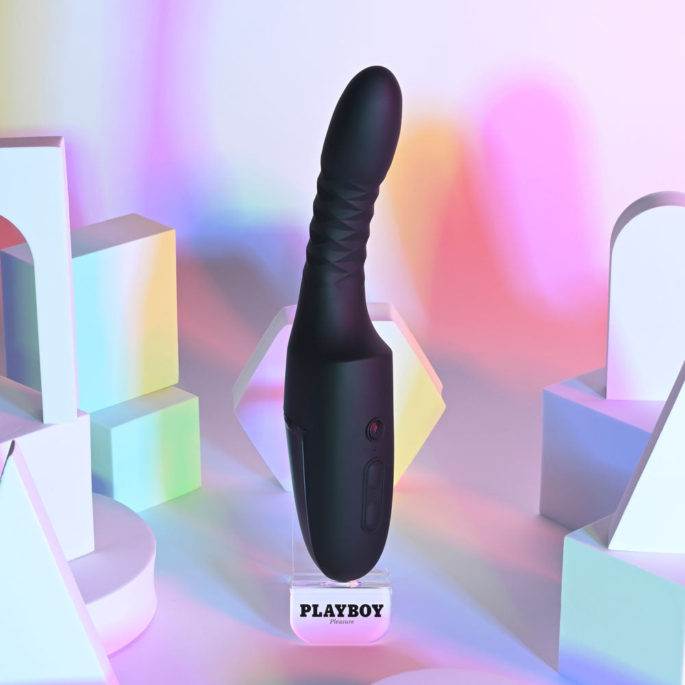 Playboy Pleasure OVERDRIVE - Black 28.2 cm USB Rechargeable Thrusting Vibrator - Hush Store Sydney 