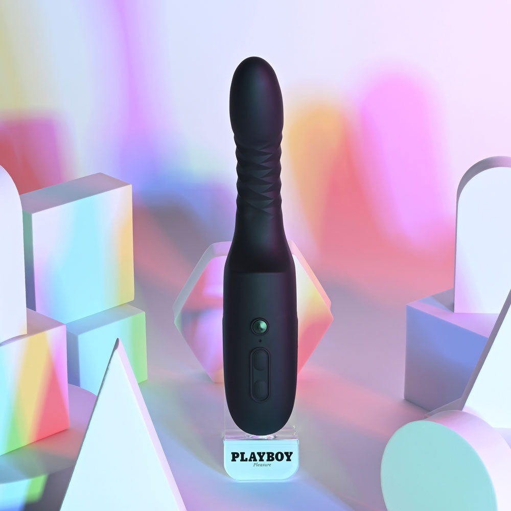 Playboy Pleasure OVERDRIVE - Black 28.2 cm USB Rechargeable Thrusting Vibrator - Hush Store Sydney 