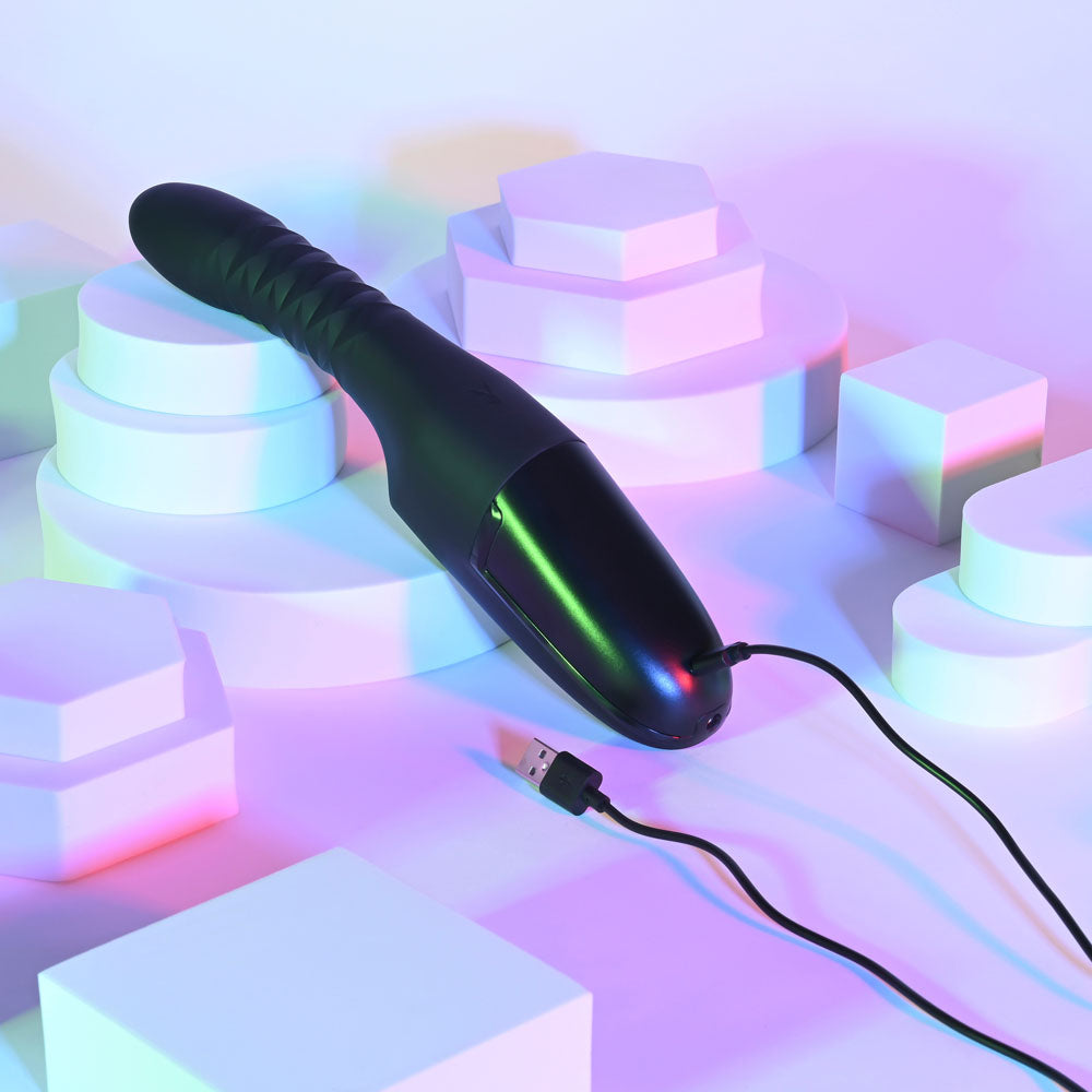 Playboy Pleasure OVERDRIVE - Black 28.2 cm USB Rechargeable Thrusting Vibrator - Hush Store Sydney 