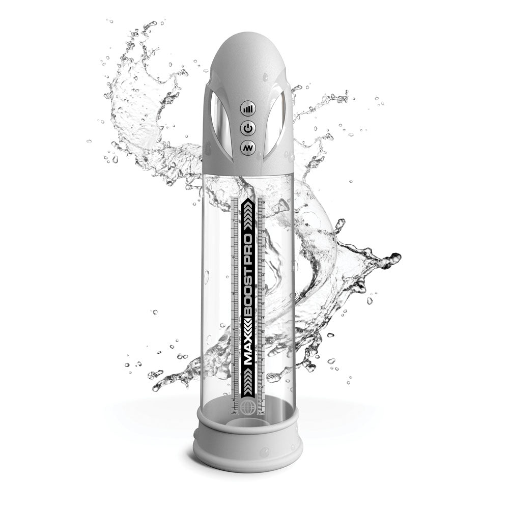Pump Worx Max Boost Pro Flow - White - White/Clear USB Rechargeable Waterproof Auto Penis Pump