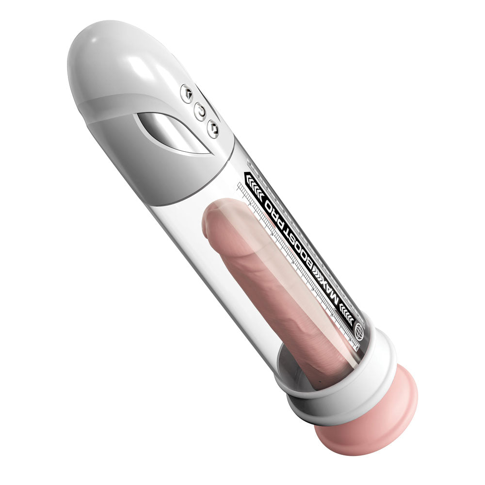 Pump Worx Max Boost Pro Flow - White - White/Clear USB Rechargeable Waterproof Auto Penis Pump