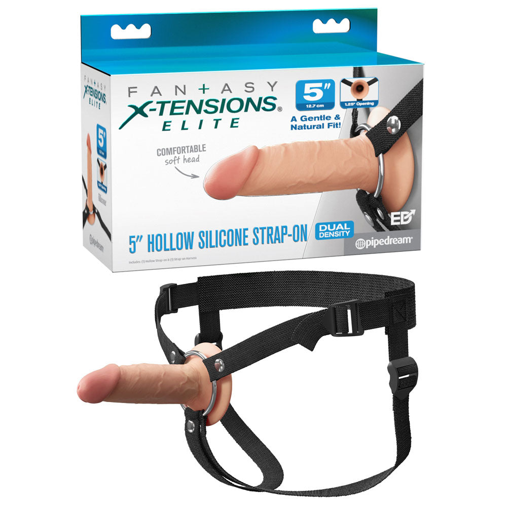 Fantasy X-Tensions Elite 5'' Silicone Hollow Strap-On - Flesh - Flesh 14 cm Hollow Strap-On - Hush Store Sydney 
