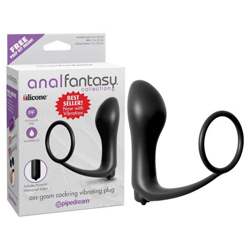 Anal Fantasy Collection Ass-gasm Cockring Plug - Black Vibrating Butt Plug with Cock Ring - Hush Store Sydney 