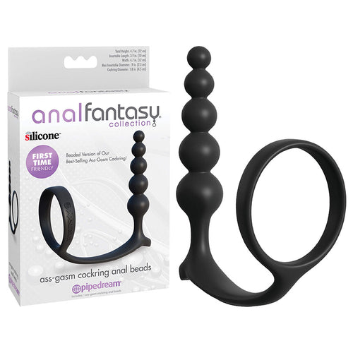 Anal Fantasy Collection Ass-Gasm Cockring Anal Beads - Black Cock Ring with Anal Plug - Hush Store Sydney 