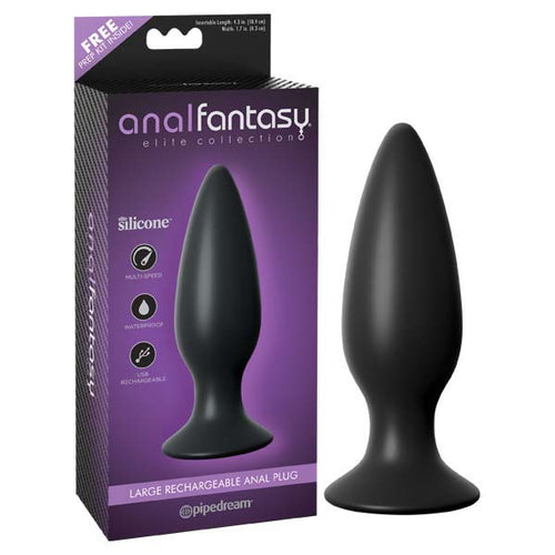 Anal Fantasy Elite Collection Large Rechargeable Anal Plug - Black 13.5 cm (5.3'') USB Rechargeable Vibrating Butt Plug - Hush Store Sydney 
