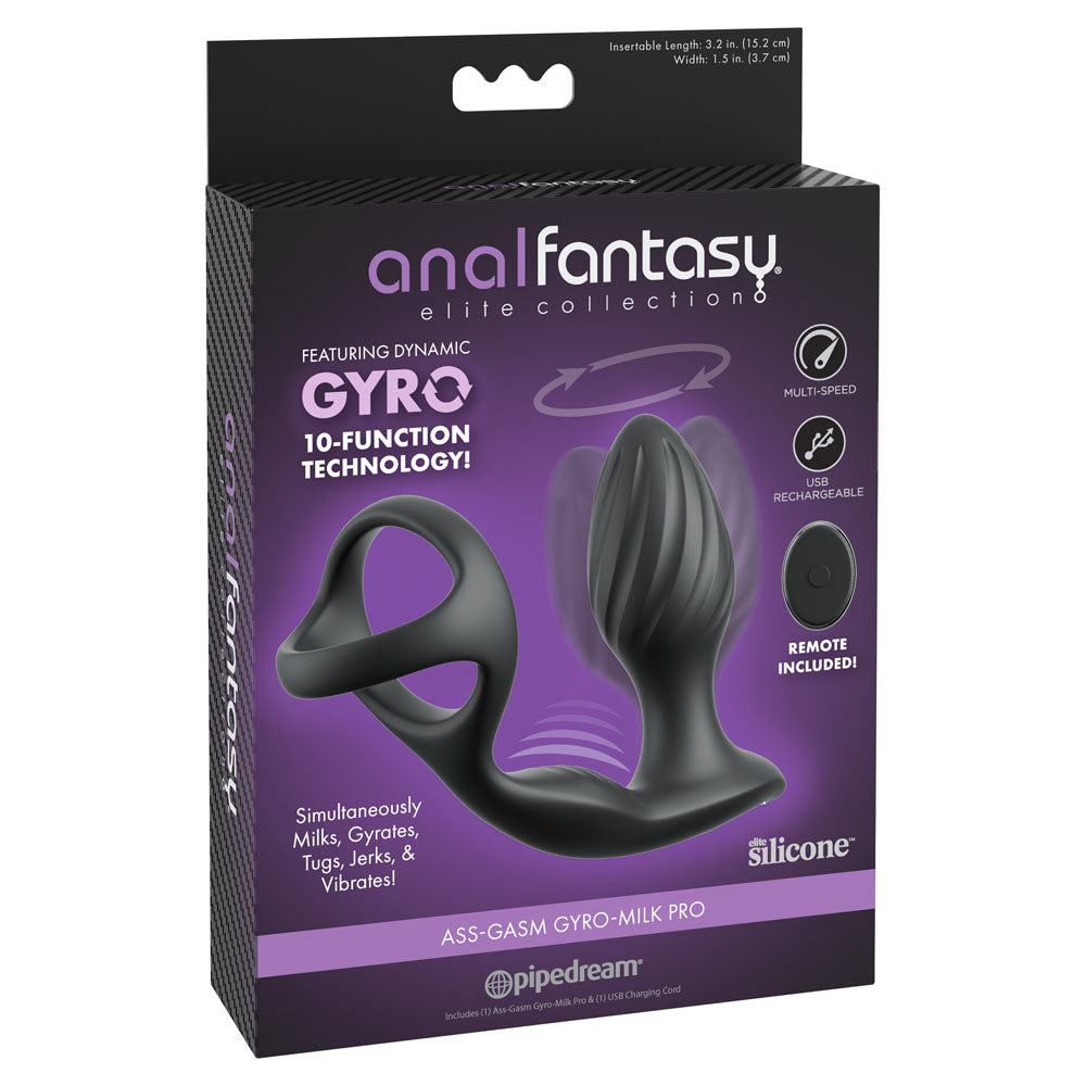Anal Fantasy Elite Ass-Gasm Gyro-Milk Pro - Black USB Rechargeable Gyrating Butt Plug with Cock Ring - Hush Store Sydney 