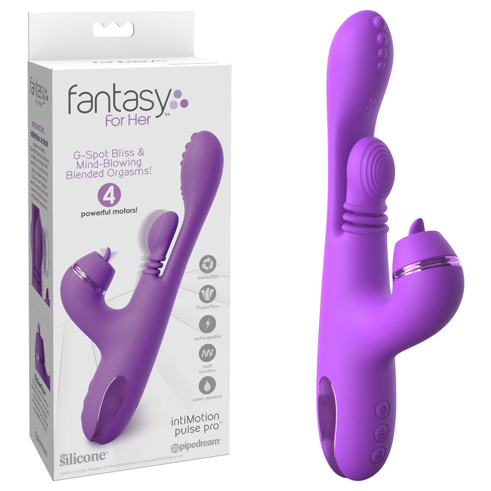 Fantasy For Her IntiMotion Pulse Pro - Purple 24 cm USB Rechargeable Swirling & Flicking Rabbit Vibrator