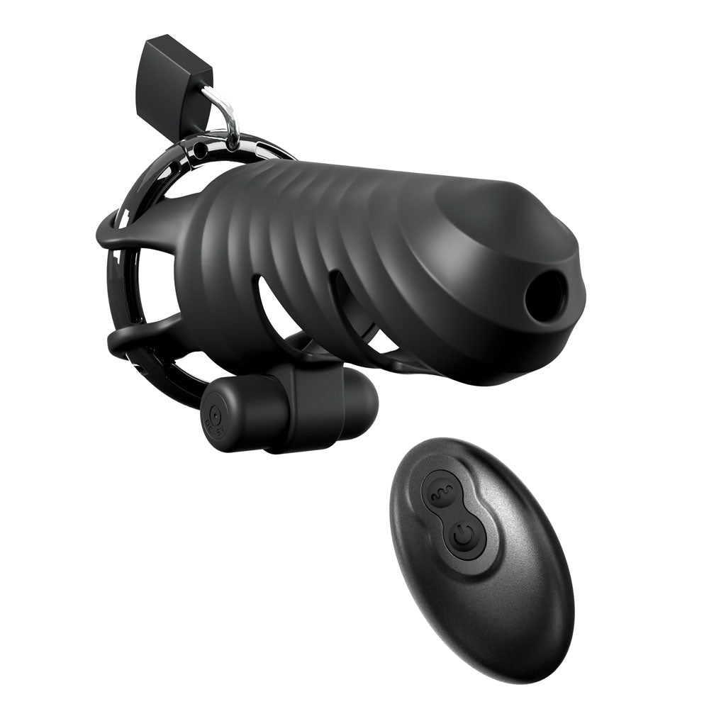 Fantasy C-Ringz Remote-Controlled Vibrating Cock Blocker - Black Vibrating Cock Cage - Hush Store Sydney 