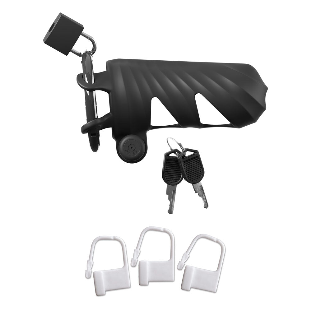 Fantasy C-Ringz Remote-Controlled Vibrating Cock Blocker - Black Vibrating Cock Cage - Hush Store Sydney 