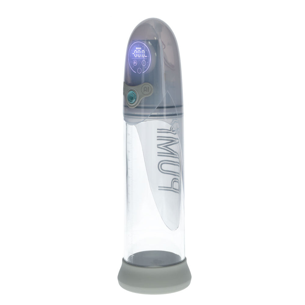 PUMPED Aqua-Pro Auto Pump - Grey - Grey/Clear USB Rechargeable AI-Enabled Submersible Auto Penis Pump