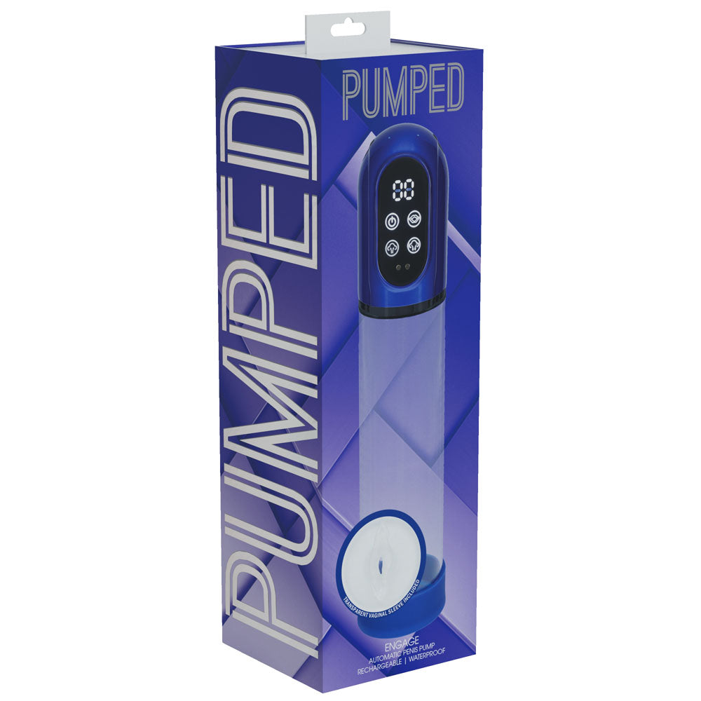 PUMPED Engage Automatic Penis Pump - Blue - Metallic Blue USB Rechargeable Auto Penis Pump