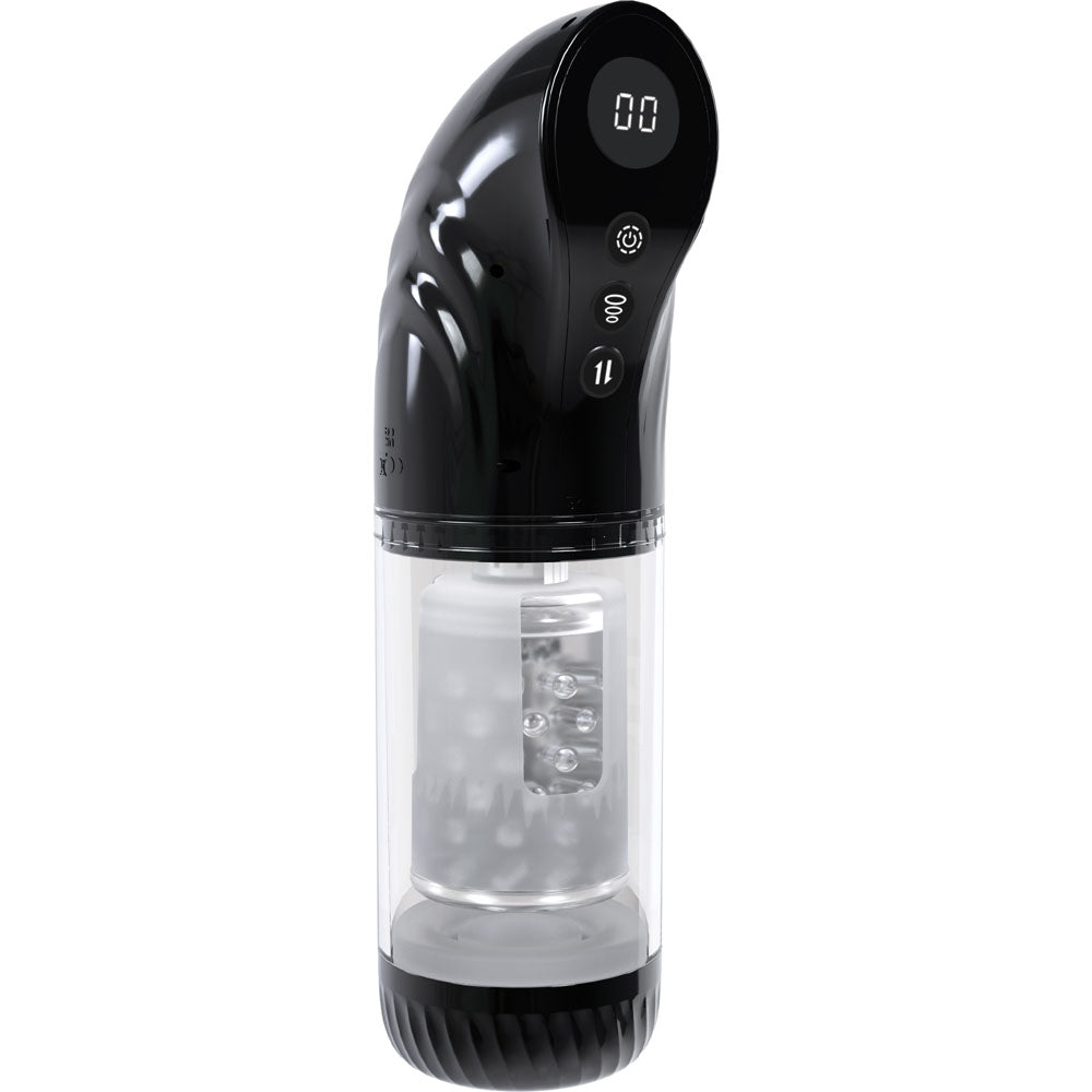 PUMPED Strokemate - Black/Clear USB Rechargeable Sucking Rotating and Thrusting Auto Masturbator