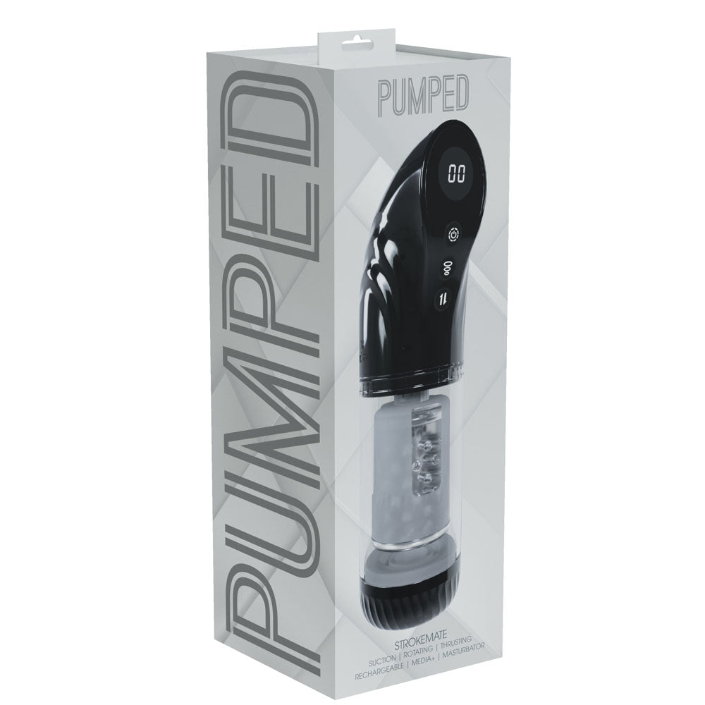 PUMPED Strokemate - Black/Clear USB Rechargeable Sucking Rotating and Thrusting Auto Masturbator