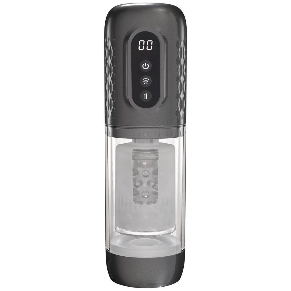 PUMPED Vortex - Gunmetal - Gunmetal Grey/Clear USB Rechargeable Sucking Rotating and Thrusting Auto Masturbator