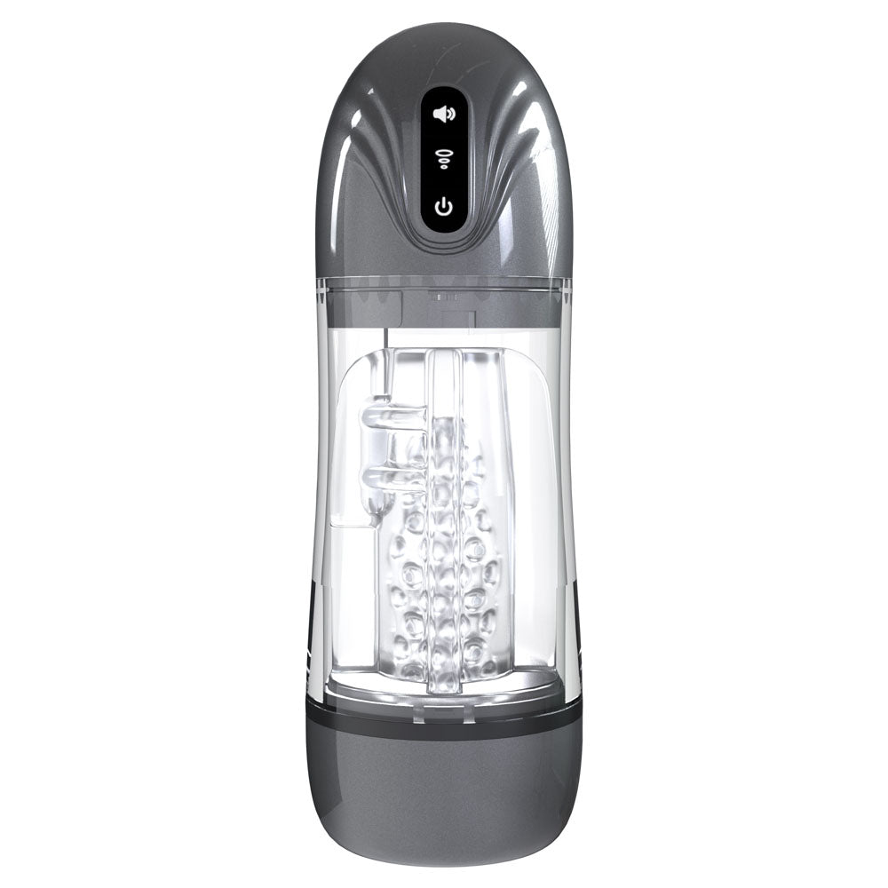 PUMPED SonicPull - Gunmetal - Gunmetal Grey/Clear USB Rechargeable Sucking And Vibrating Auto Masturbator - Hush Store Sydney 