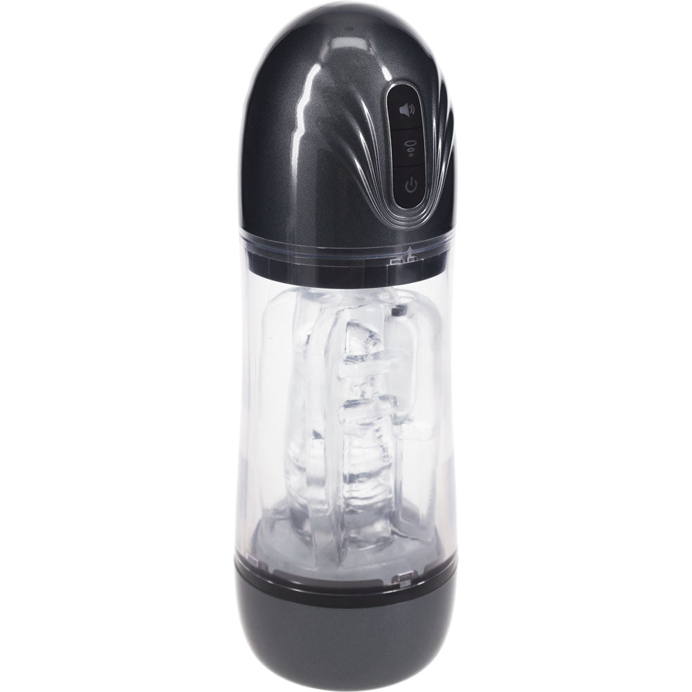 PUMPED SonicPull - Gunmetal - Gunmetal Grey/Clear USB Rechargeable Sucking And Vibrating Auto Masturbator - Hush Store Sydney 