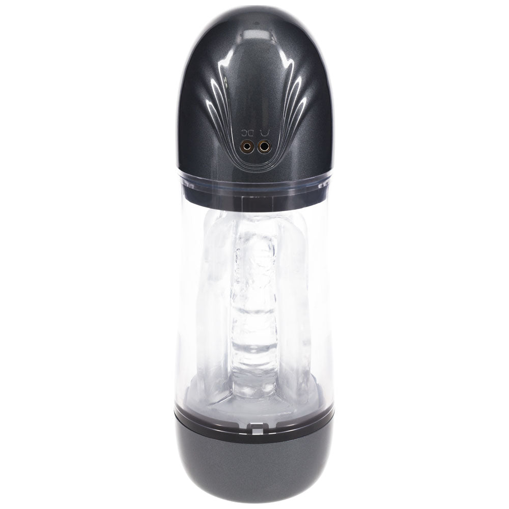 PUMPED SonicPull - Gunmetal - Gunmetal Grey/Clear USB Rechargeable Sucking And Vibrating Auto Masturbator - Hush Store Sydney 