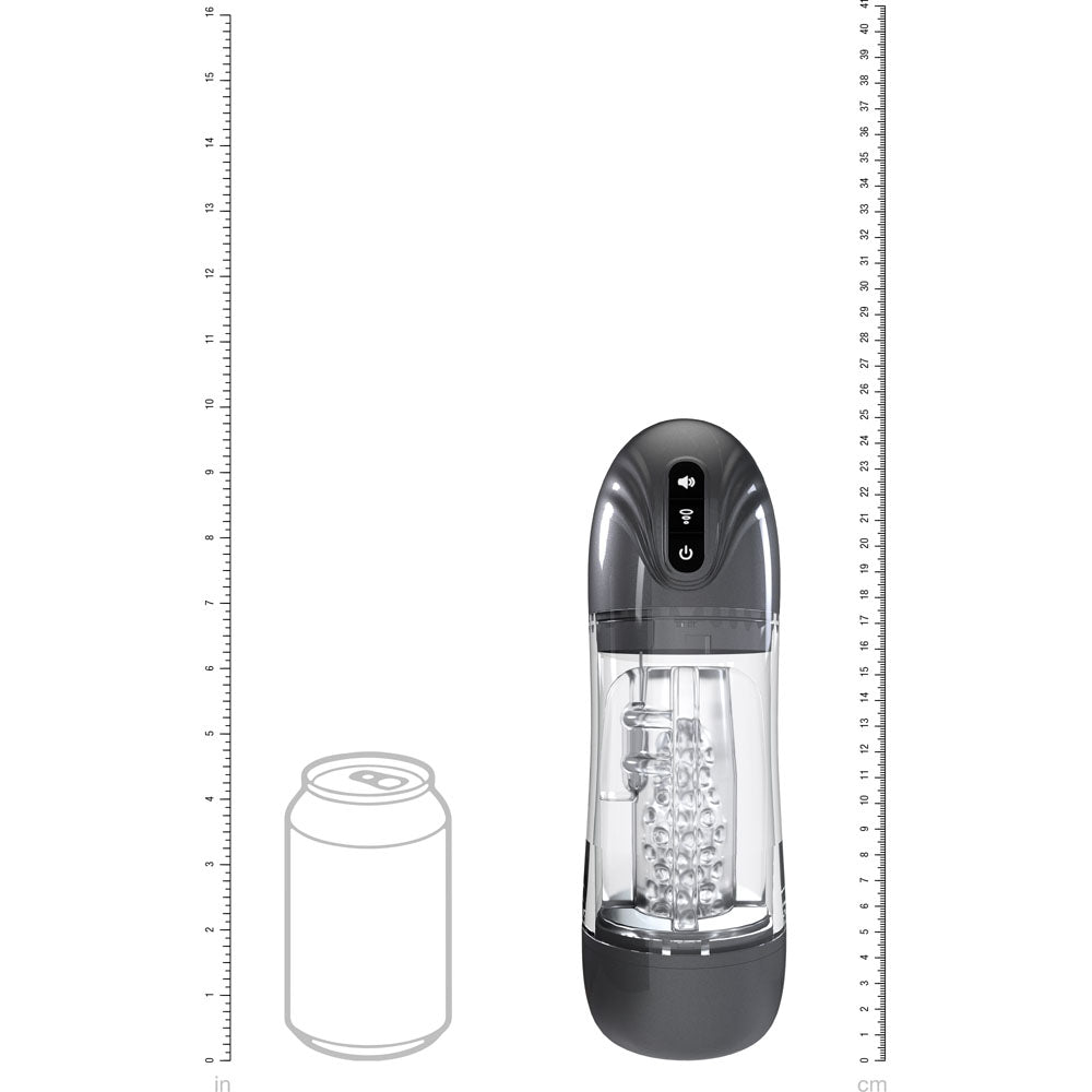 PUMPED SonicPull - Gunmetal - Gunmetal Grey/Clear USB Rechargeable Sucking And Vibrating Auto Masturbator - Hush Store Sydney 