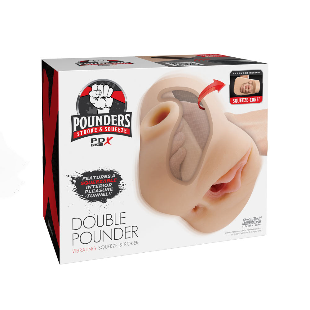 PDX Plus Double Pounder Vibrating Squeeze Stroker - Flesh - Flesh USB Rechargeable Vibrating Vagina Stroker - Hush Store Sydney 
