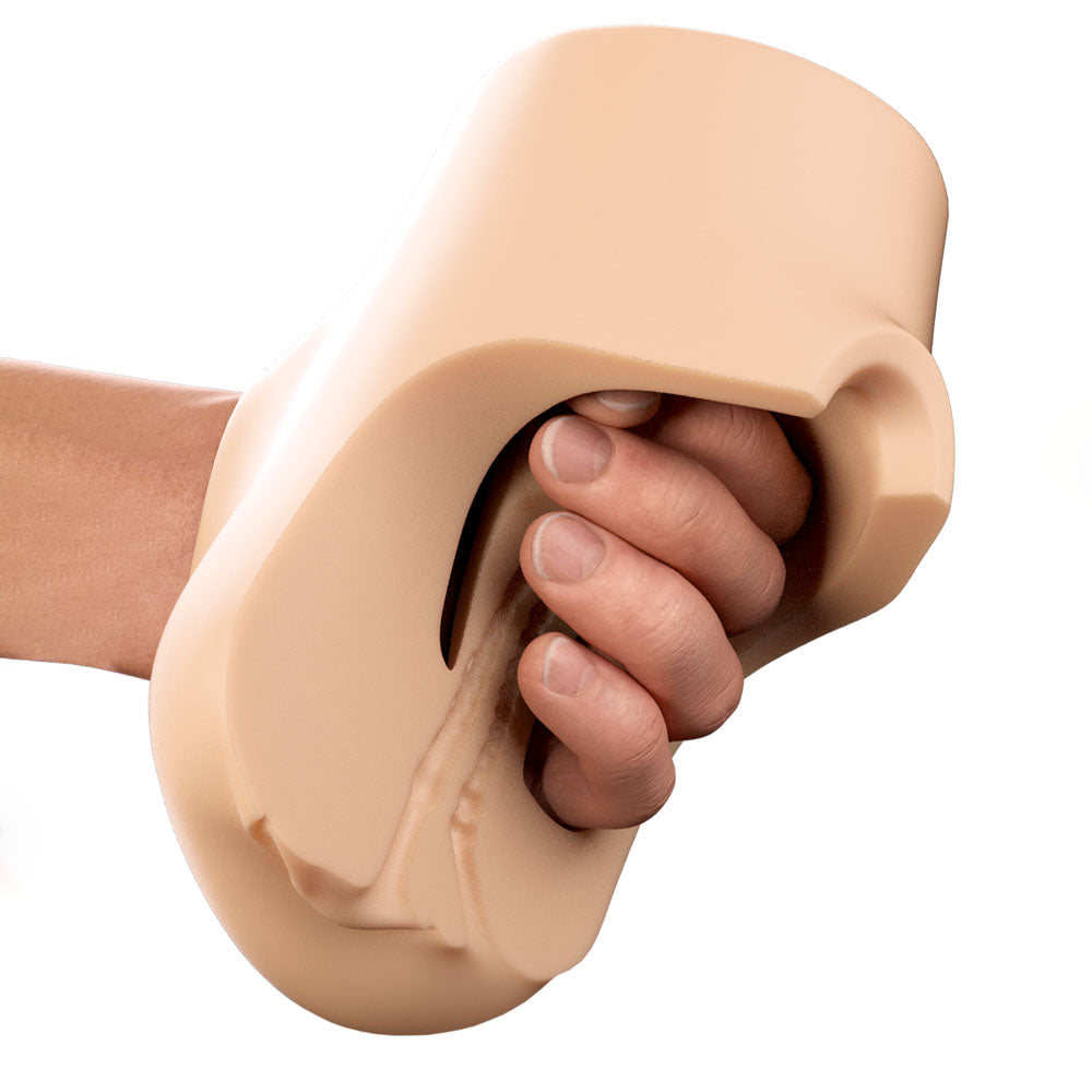 PDX Plus Double Pounder Vibrating Squeeze Stroker - Flesh - Flesh USB Rechargeable Vibrating Vagina Stroker - Hush Store Sydney 