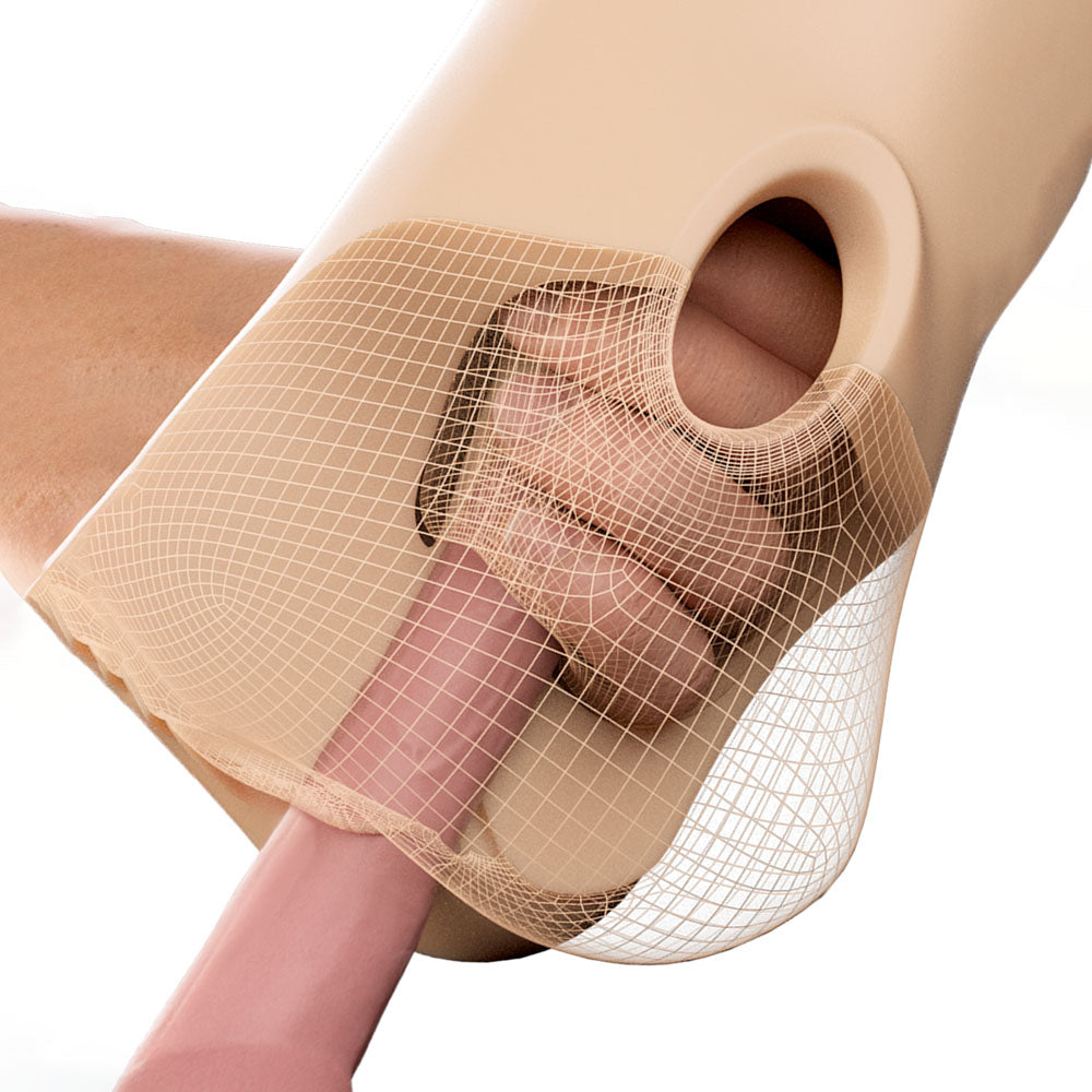 PDX Plus Double Pounder Vibrating Squeeze Stroker - Flesh - Flesh USB Rechargeable Vibrating Vagina Stroker - Hush Store Sydney 