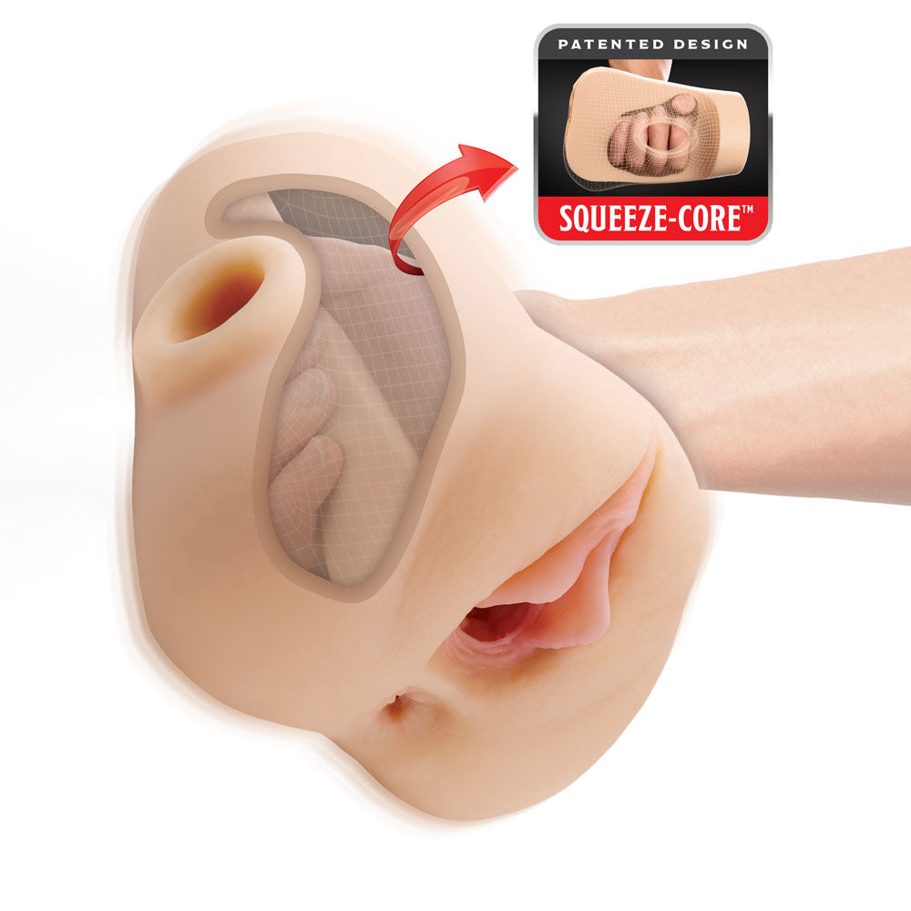 PDX Plus Double Pounder Vibrating Squeeze Stroker - Flesh - Flesh USB Rechargeable Vibrating Vagina Stroker - Hush Store Sydney 