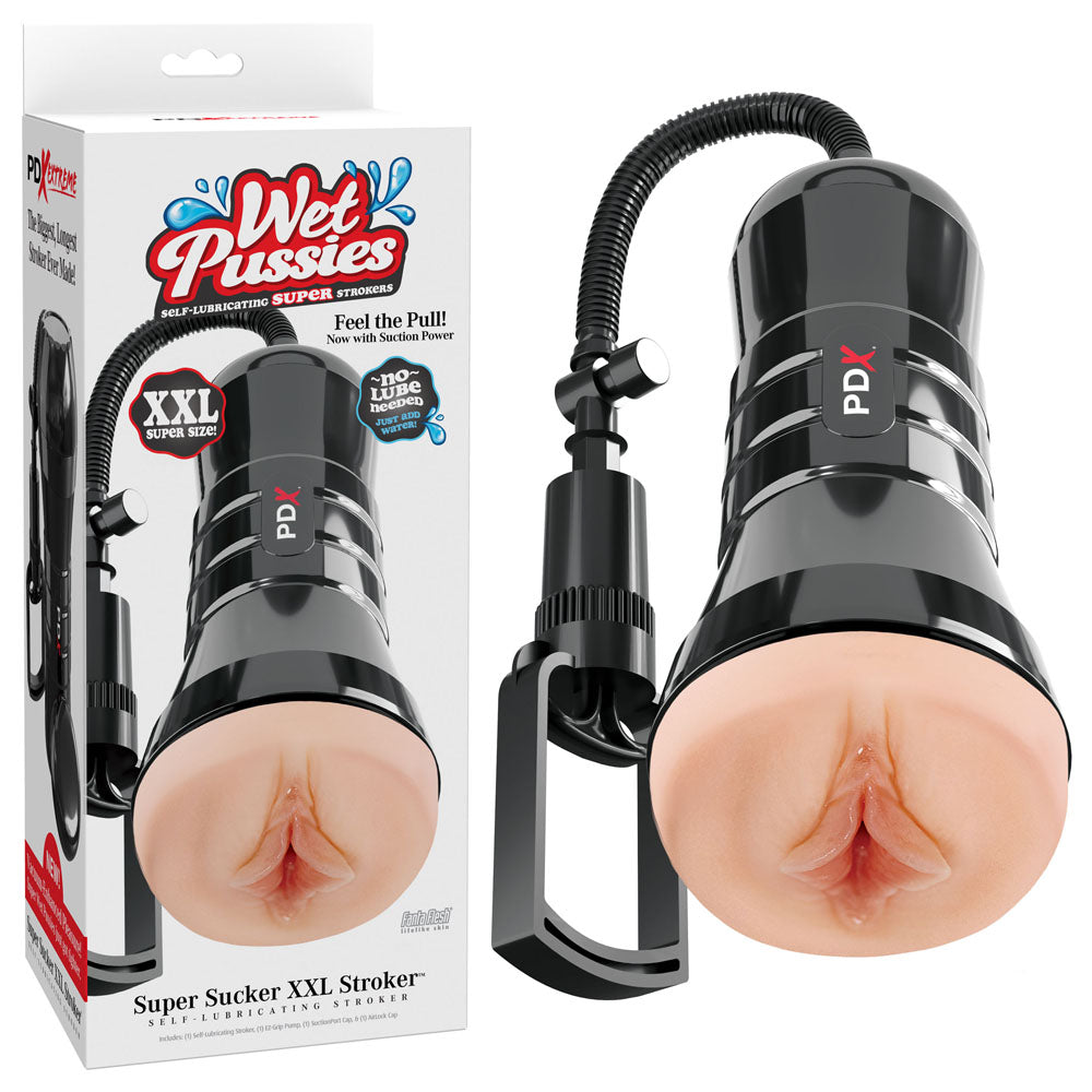 PDX Wet Pussies Super Sucker XXL Stroker - Flesh - Flesh Vagina Stroker with Suction Pump - Hush Store Sydney 