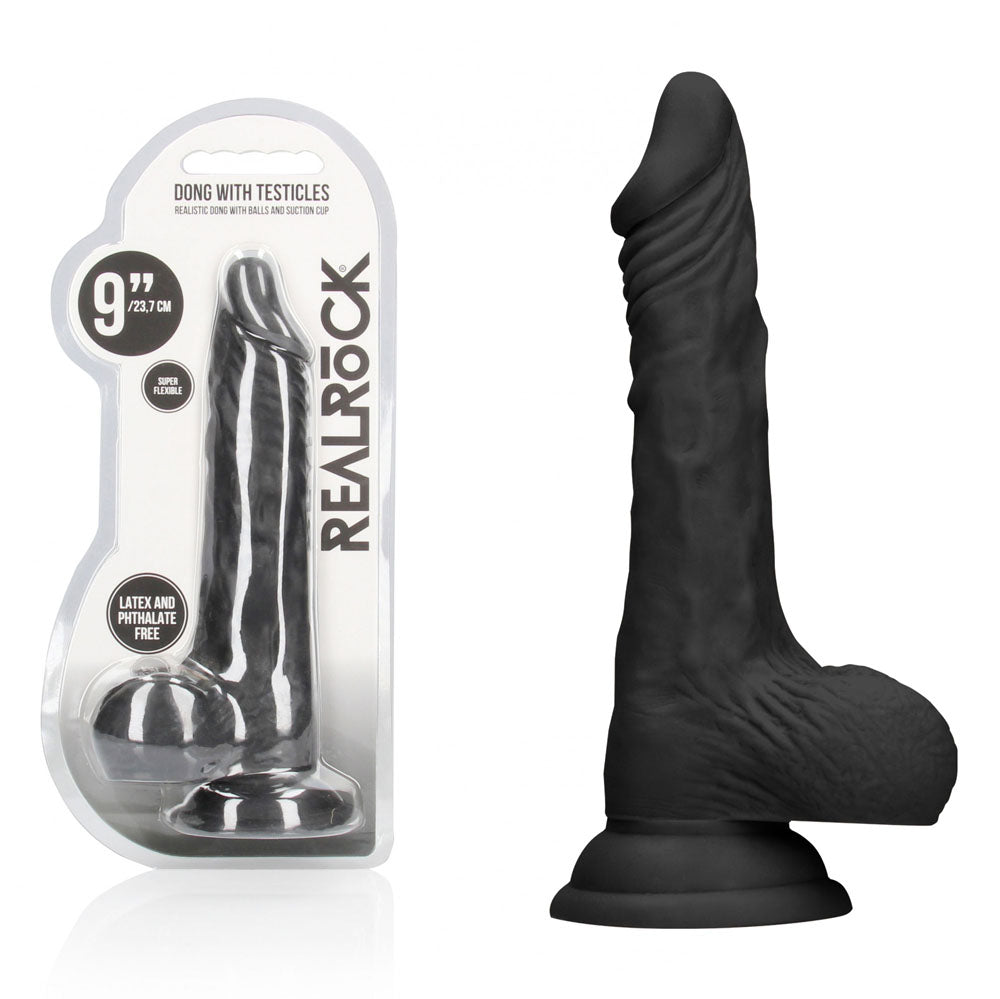 REALROCK 9'' Realistic Dong with Balls - Black - Black 22.9 cm Dong