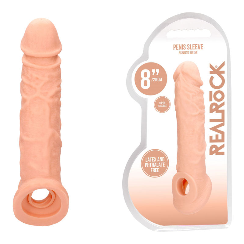REALROCK 8'' Realistic Penis Extender with Rings - Flesh 20.3 cm Penis Extension Sleeve - Hush Store Sydney 