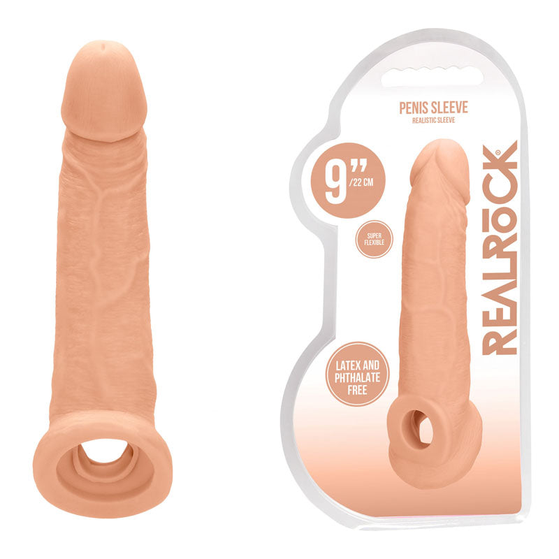 REALROCK 9'' Realistic Penis Extender with Rings - Flesh 22.9 cm Penis Extension Sleeve - Hush Store Sydney 