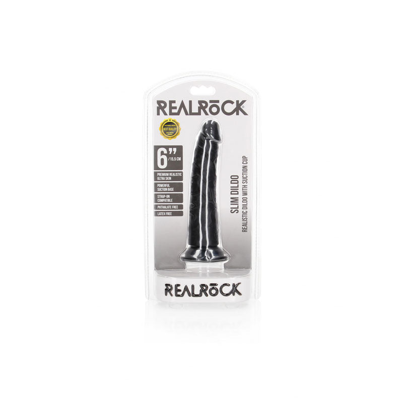 REALROCK Realistic Slim Dildo without Balls - 15.5 cm - Black 15.5 cm (6'') Dong - Hush Store Sydney 
