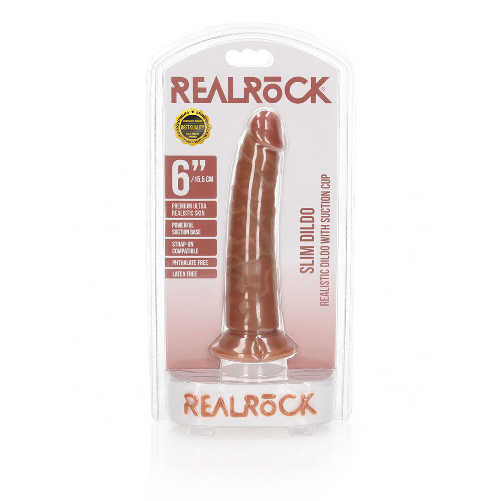 REALROCK Realistic Slim Dildo without Balls - 15.5 cm - Tan 15.5 cm (6'') Dong - Hush Store Sydney 