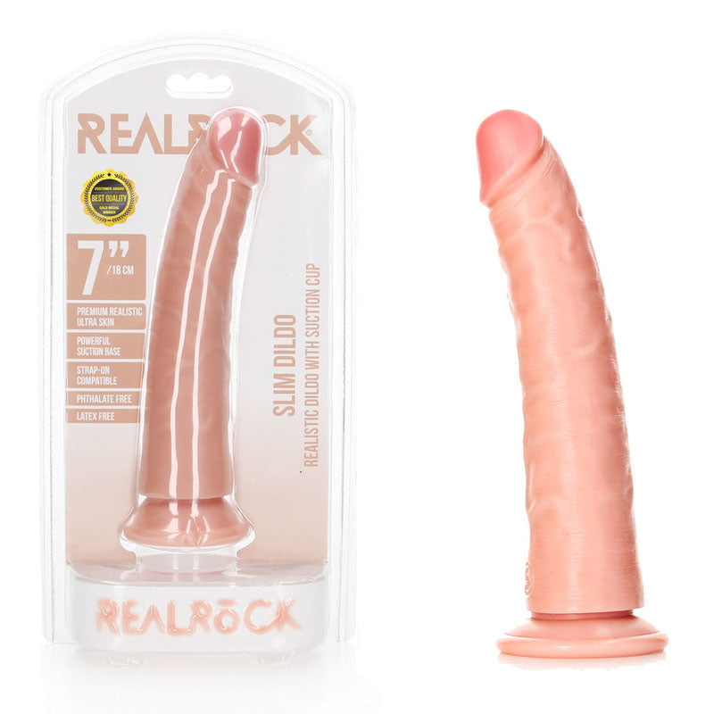 REALROCK Realistic Slim Dildo with Suction Cup - 18cm - Flesh 18 cm (7'') Dong - Hush Store Sydney 