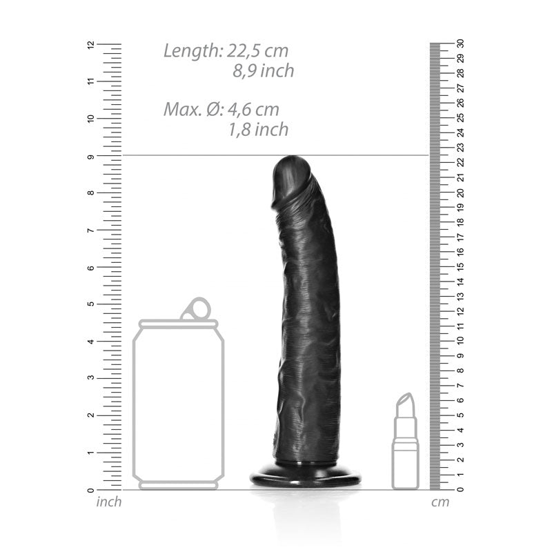 REALROCK Realistic Slim Dildo with Suction Cup - 20.5cm - Black 20.5 cm (8'') Dong - Hush Store Sydney 
