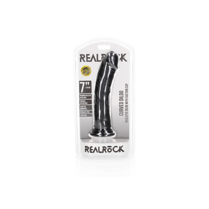 REALROCK Realistic Regular Curved Dildo with Suction Cup - 18 cm - Black 18 cm (7'') Dong - Hush Store Sydney 