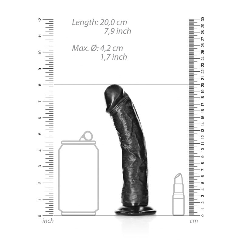 REALROCK Realistic Regular Curved Dildo with Suction Cup - 18 cm - Black 18 cm (7'') Dong - Hush Store Sydney 