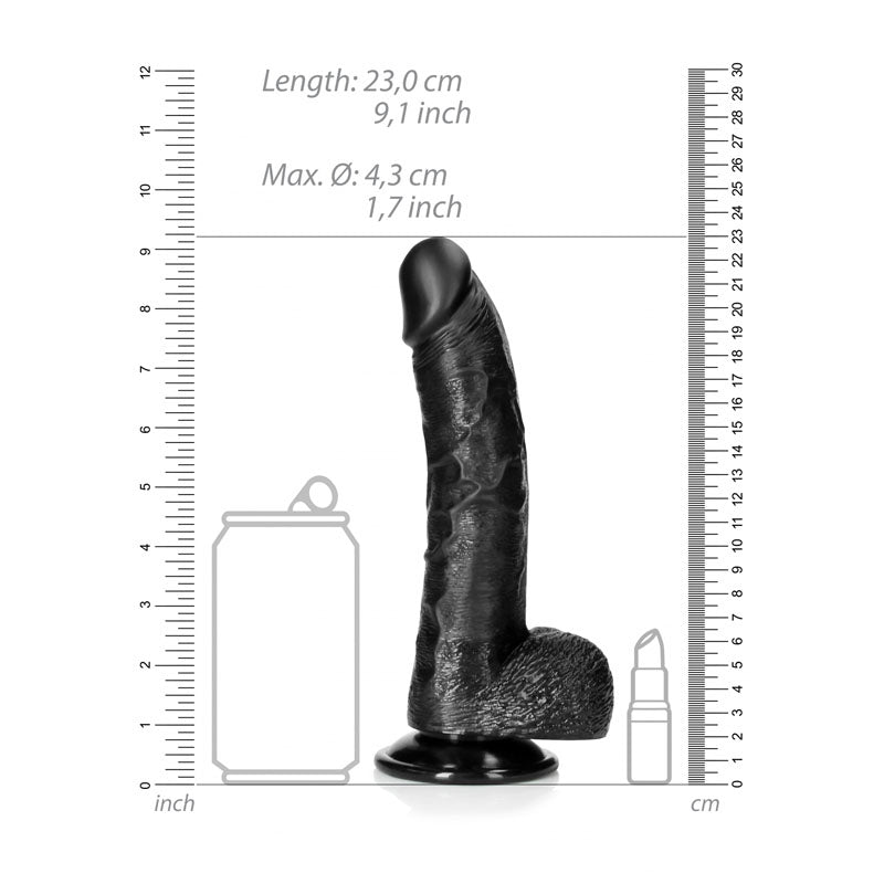 REALROCK Realistic Regular Curved Dong with Balls - 20.5 cm - Black 20.5 cm (8'') Dong - Hush Store Sydney 