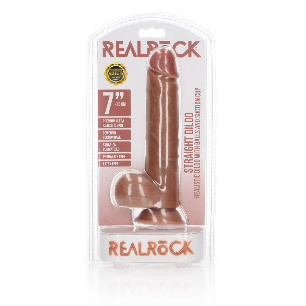 REALROCK Straight Realistic Dildo with Balls - 18 cm - Tan 18 cm (7'') Dong - Hush Store Sydney 