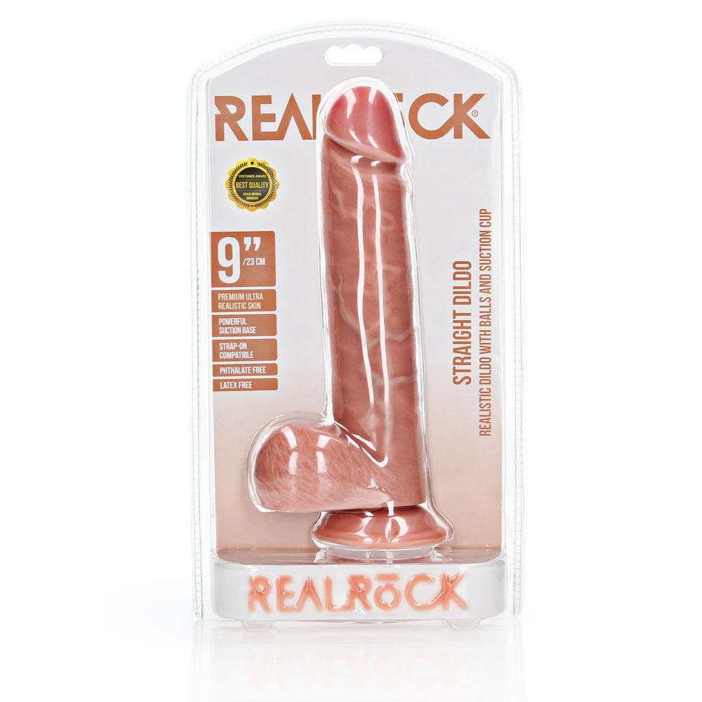 REALROCK Straight Realistic Dildo with Balls - 23 cm - Flesh 23 cm (9'') Dong - Hush Store Sydney 